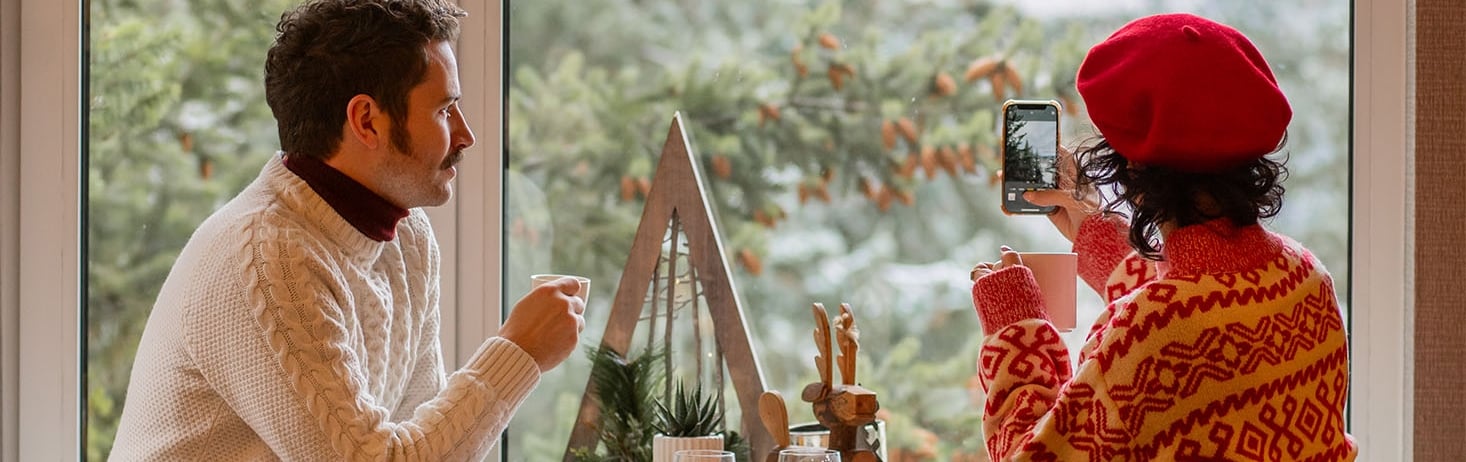 fairmont chateau whistler fairmont gold breakfast romantic couple looking towards blackcomb mountain winter