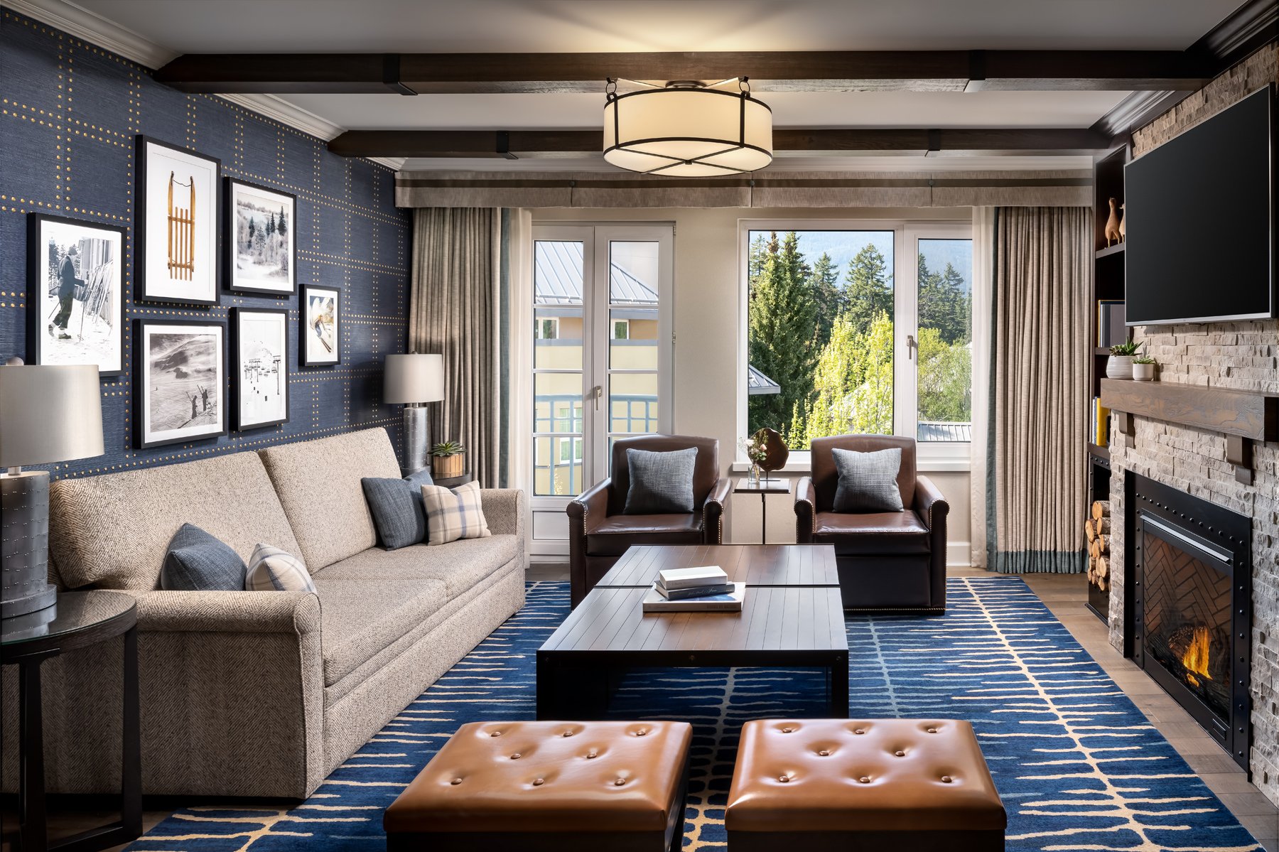 Stylish suite living room at Fairmont Chateau Whistler