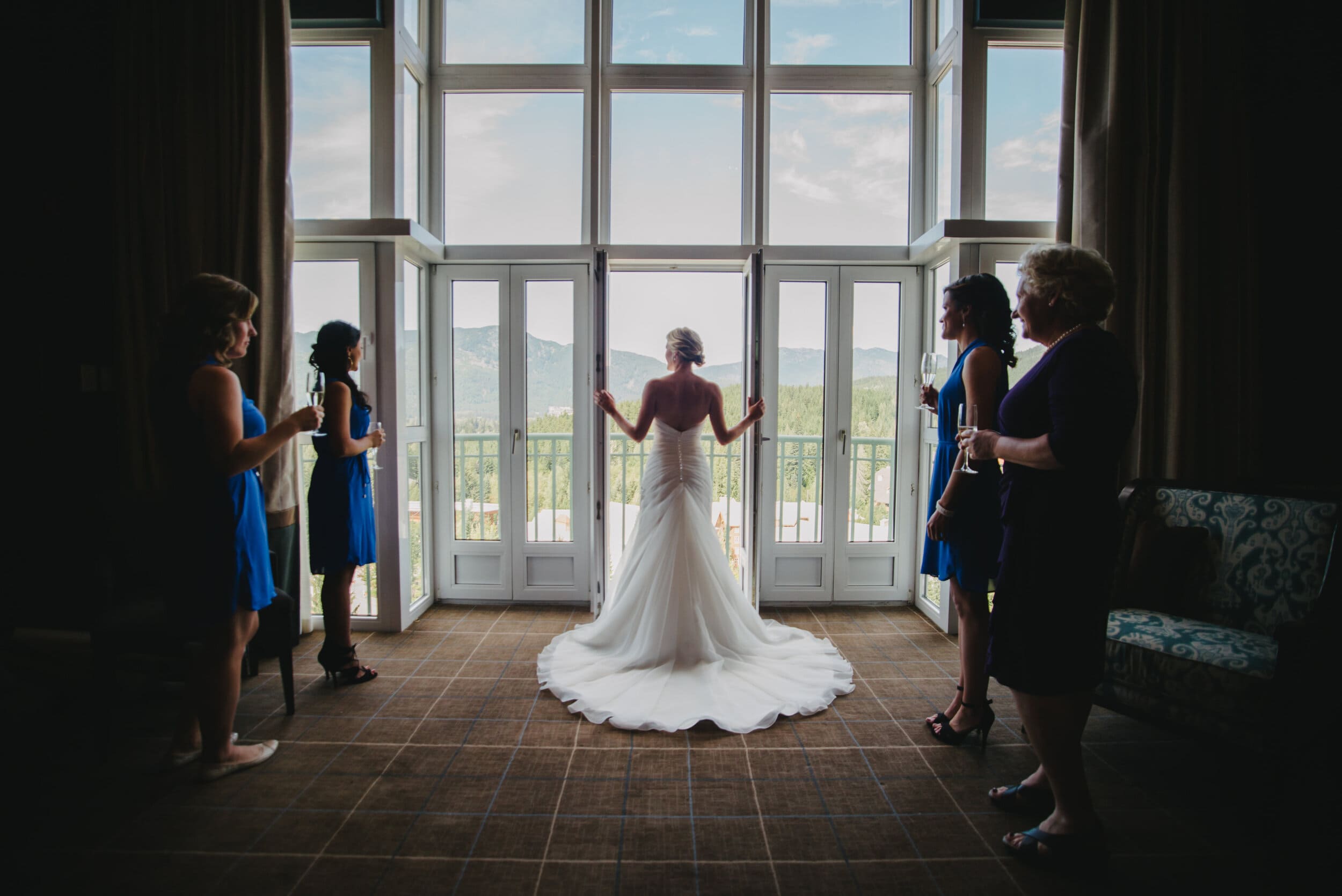 bride looking out at the mountains