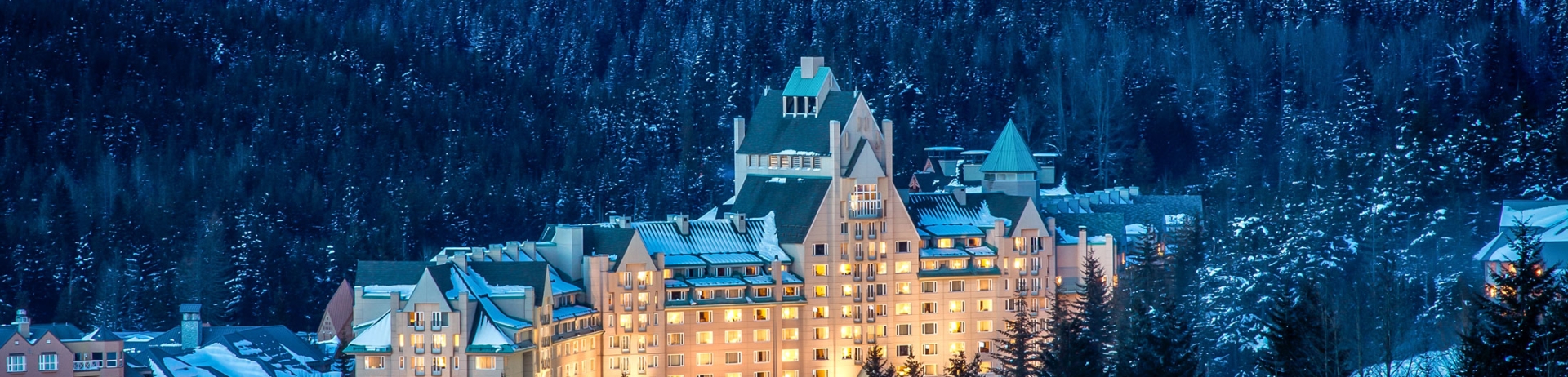 exterior shot of Fairmont Chateau Whistler at night