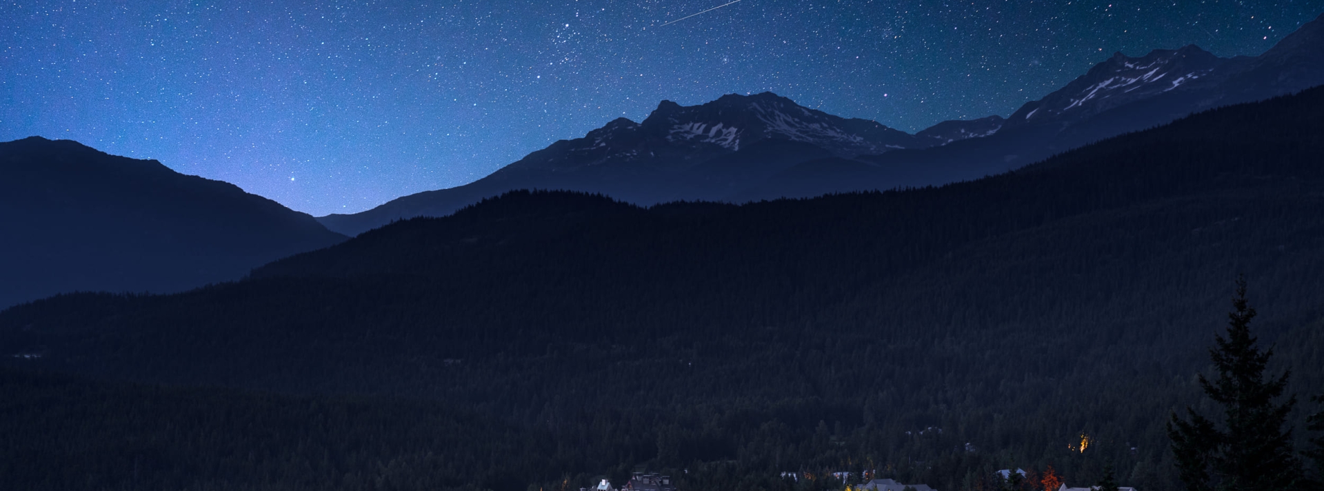 aerial of chateau whistler at night