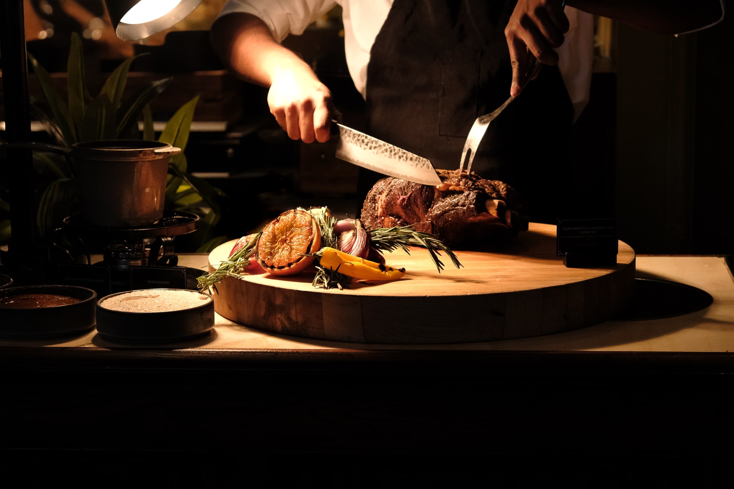 Carving station at the Wildflower Grill buffet dinner in Fairmont Chateau Whistler