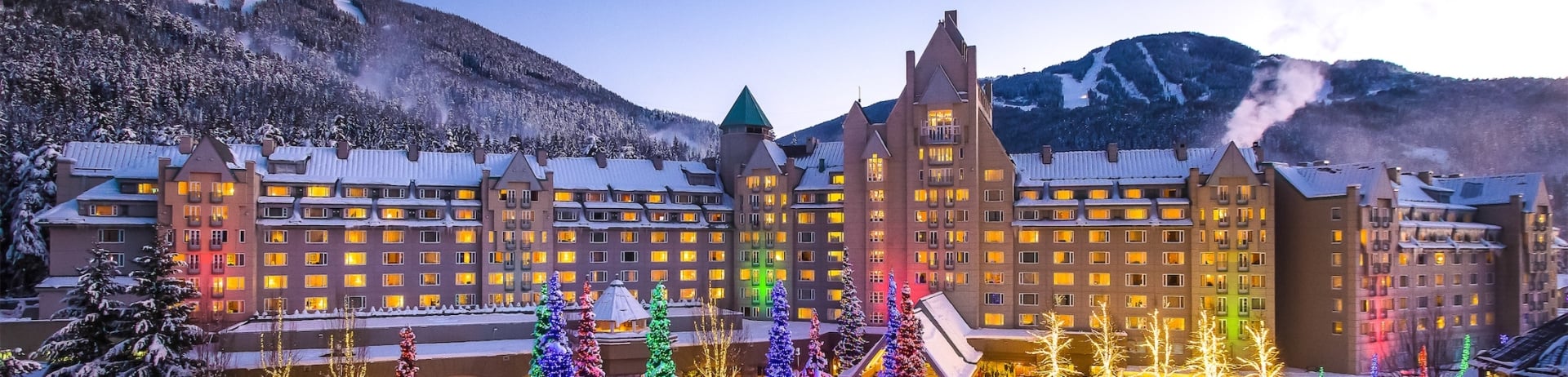 exterior shot of the property lit up for christmas