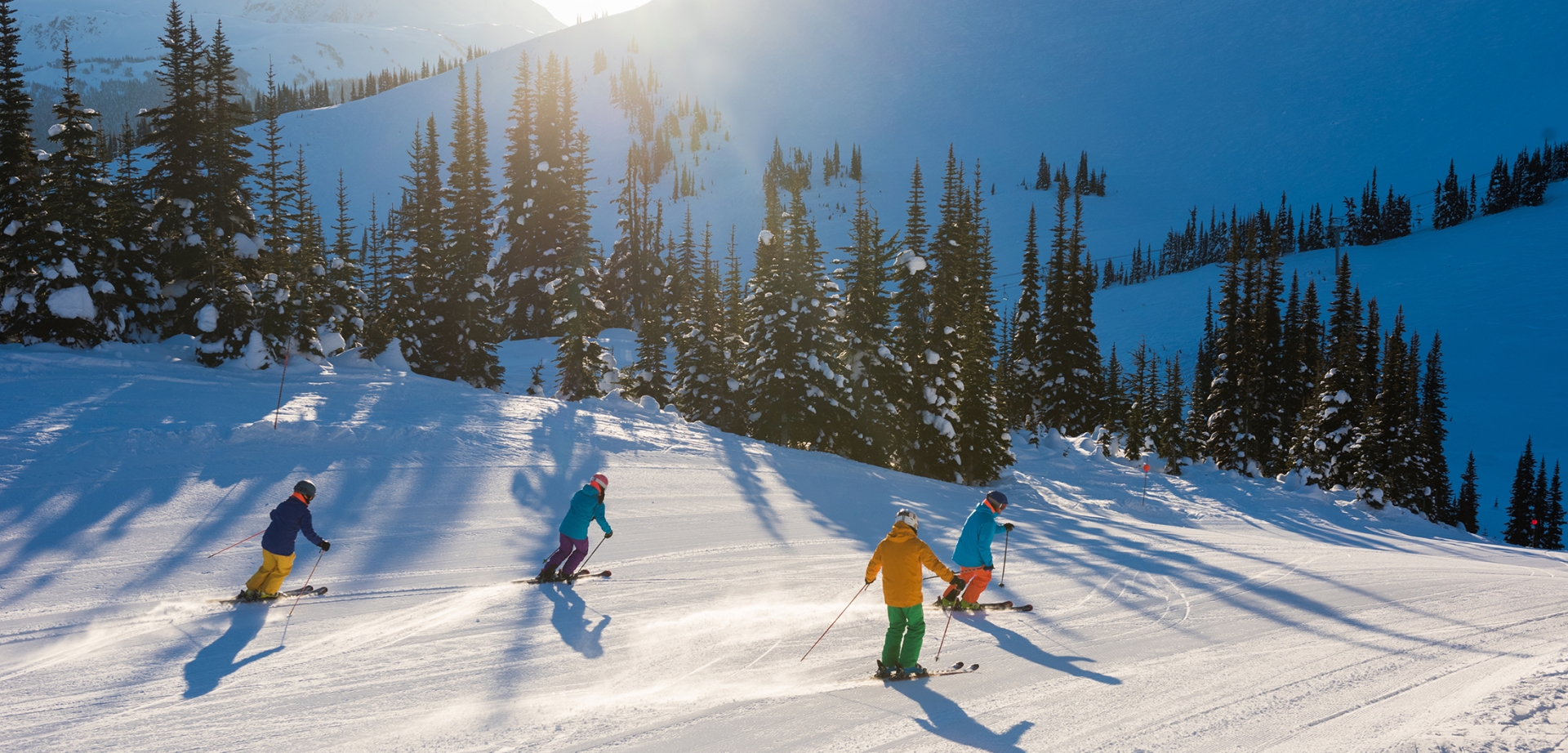 Friends skiing on a sunny day