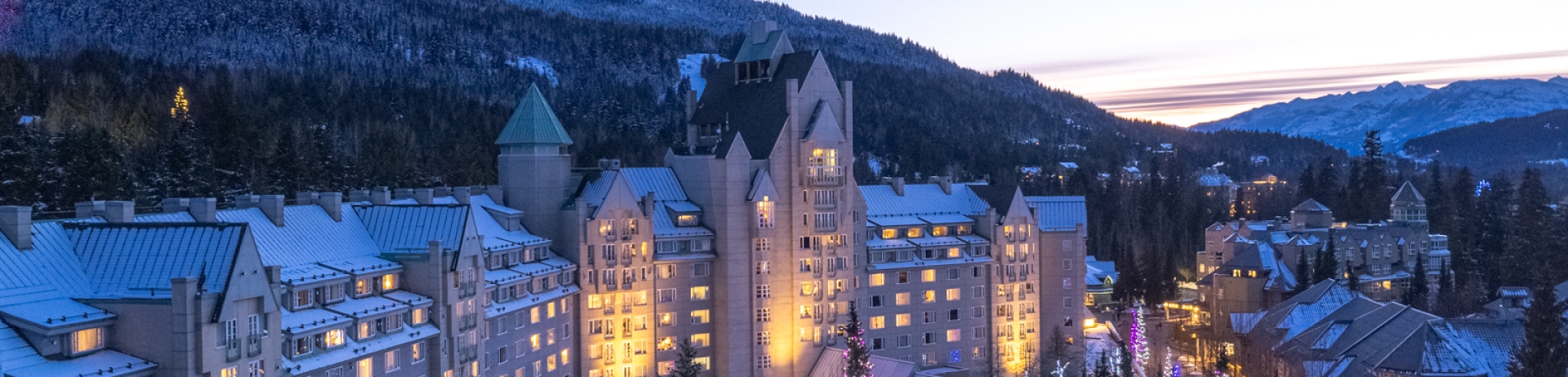 Fairmont Chateau Whistler exterior in winter