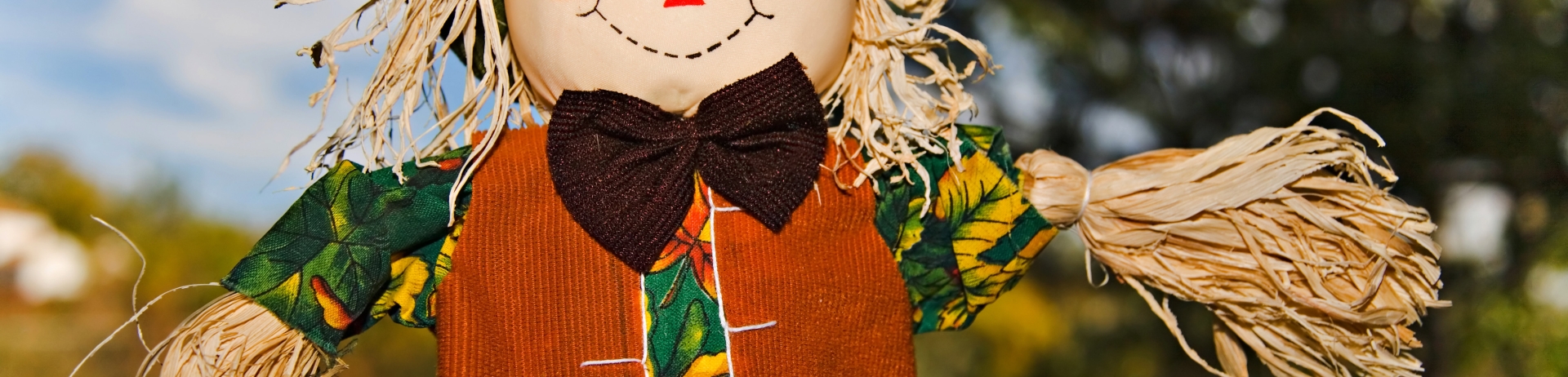 A handmade scarecrow enjoying the sunny days of fall.