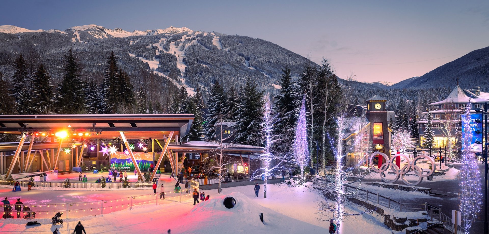 Winter in Olympic Plaza in Whistler BC