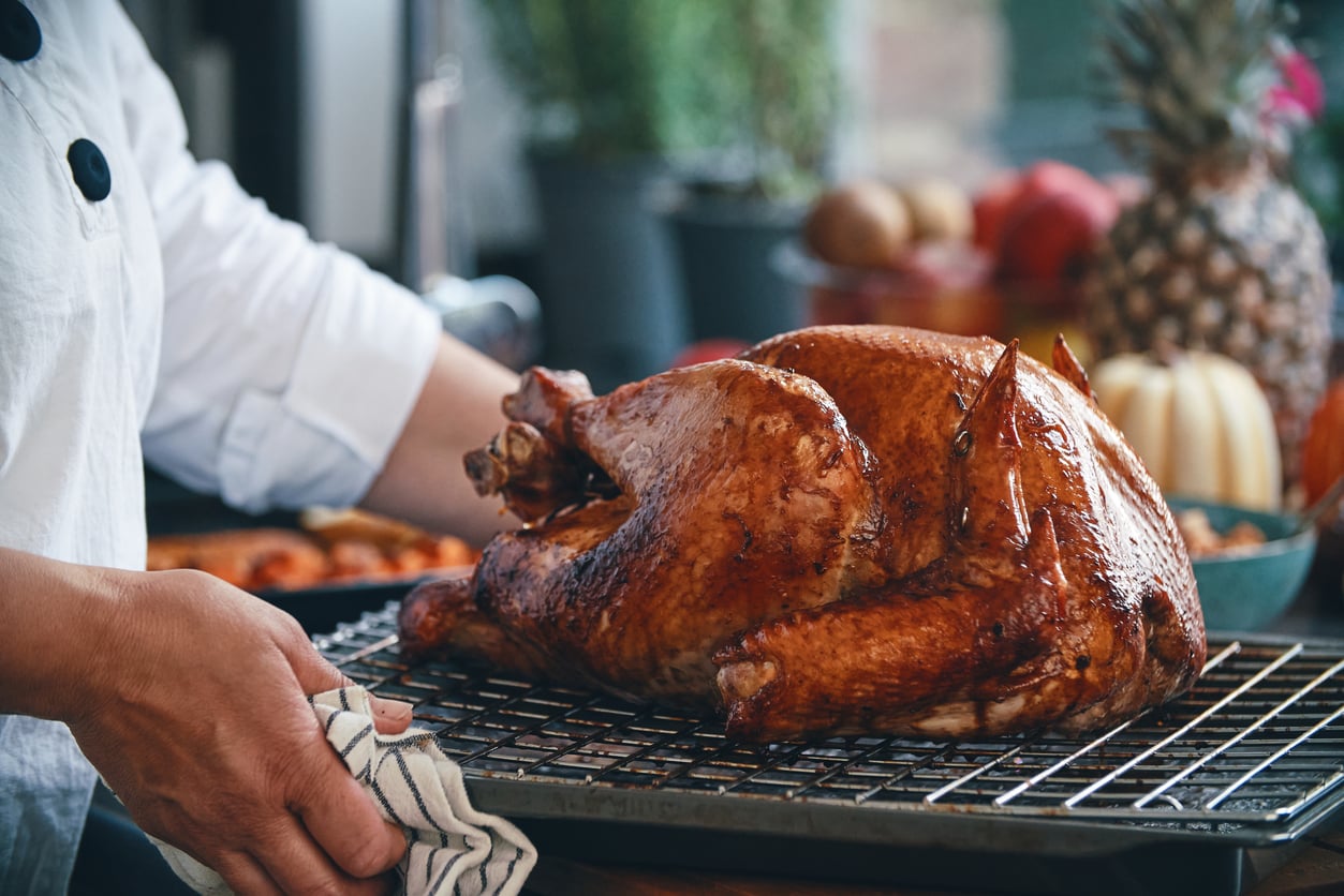 Preparing Stuffed Turkey with Vegetables and Other Ingredients for Holidays
