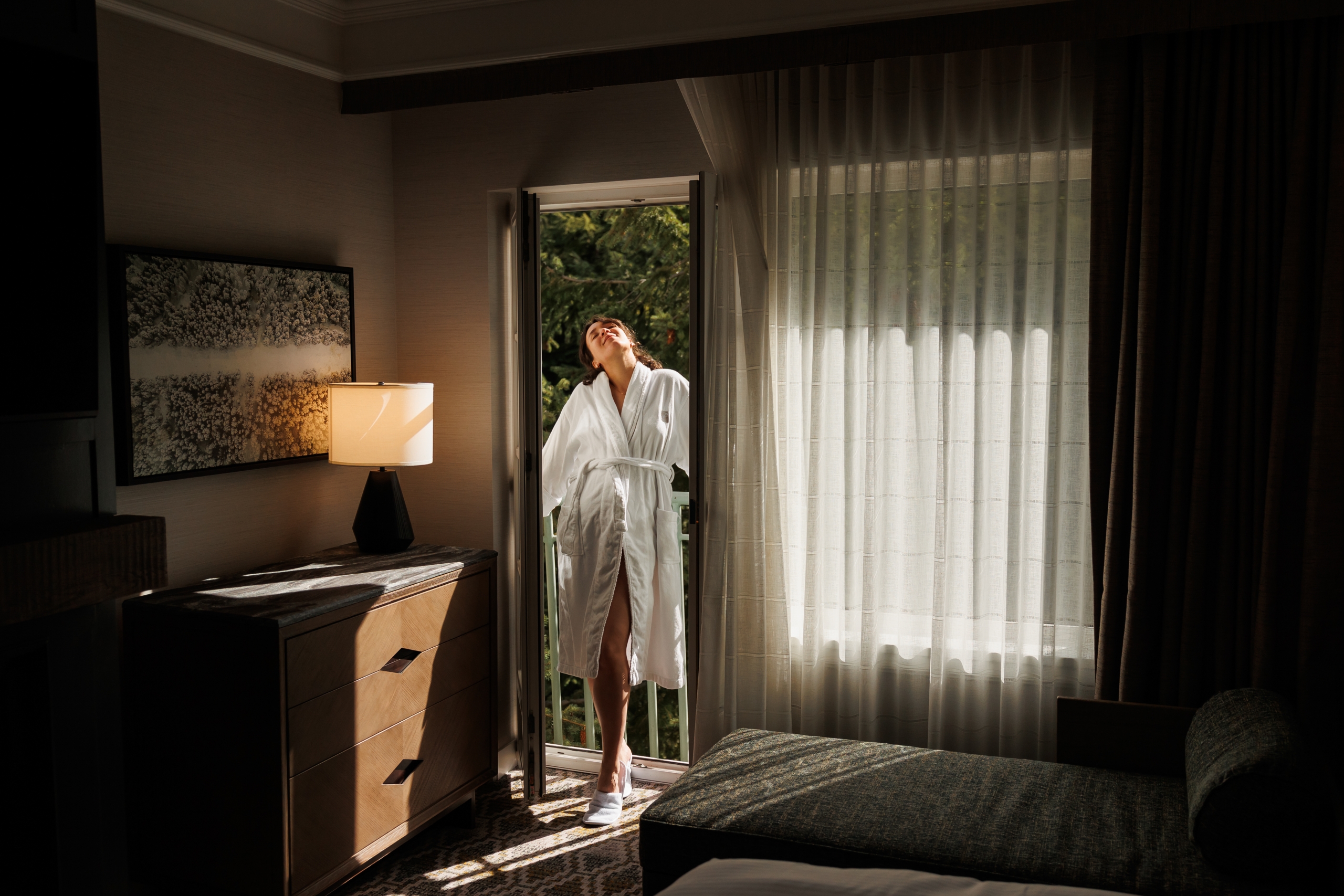 fairmont mom lifestyle enjoying sunshine through the Juliette balcony.