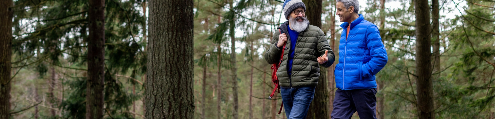 guys walking in forest