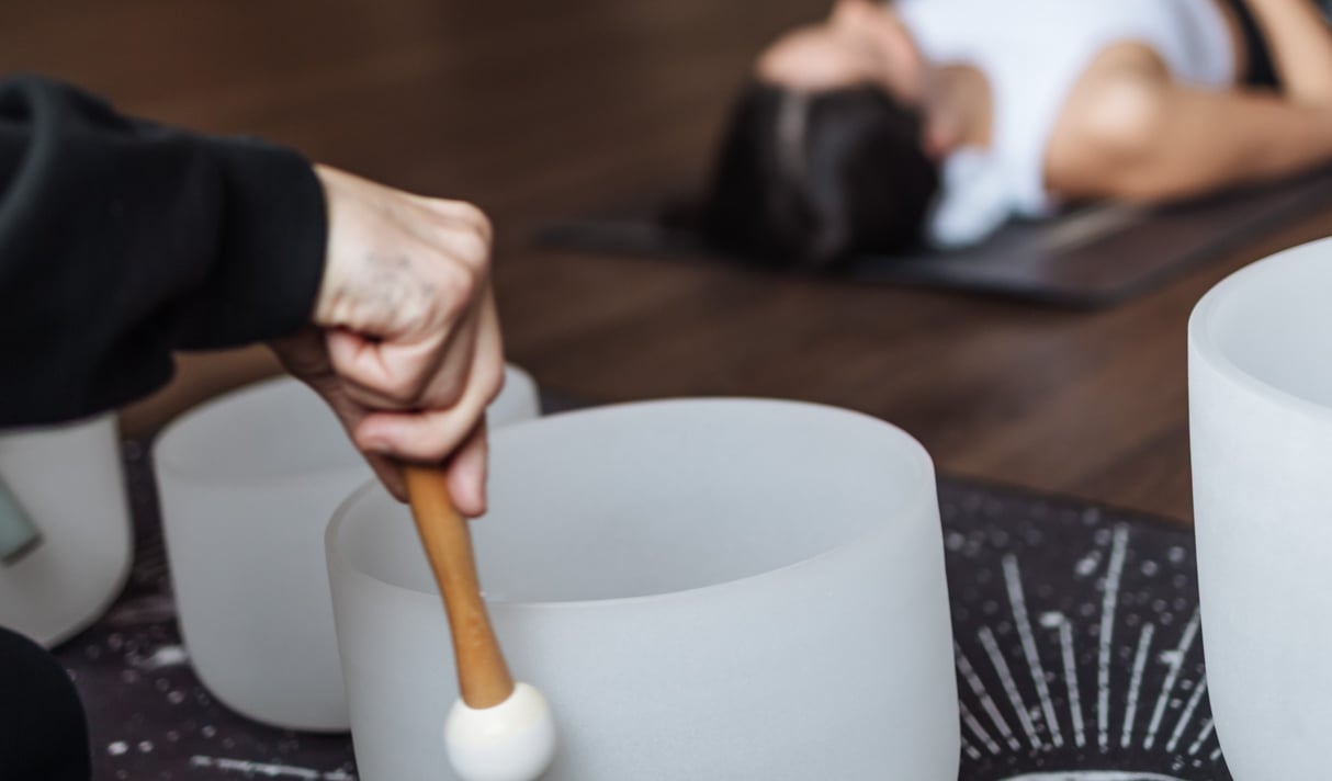 crystal sound bathing class at fairmont chateau whistler yoga suite