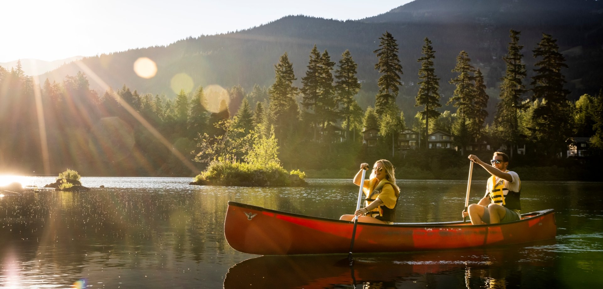 canoe whistler lake summer couple