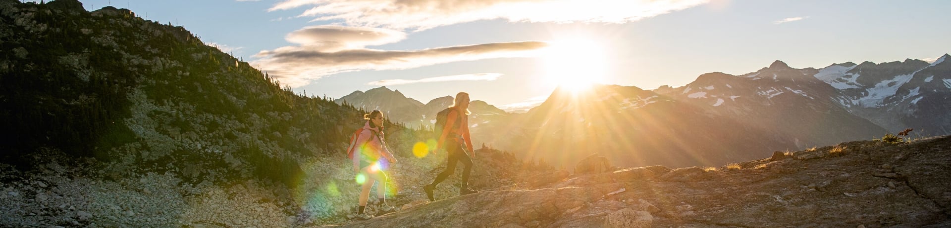 hiking whistler blackcomb sunset two friends summerc