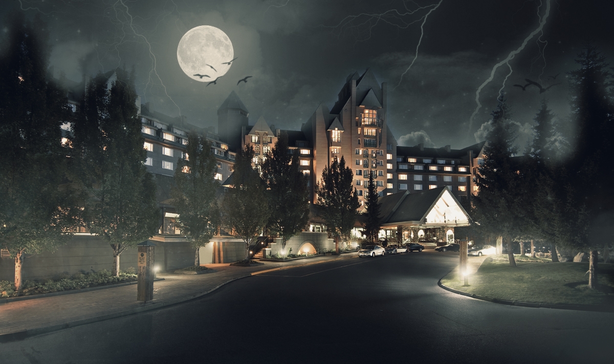 artificial intelligence generated halloween rendition of Fairmont Chateau Whistler