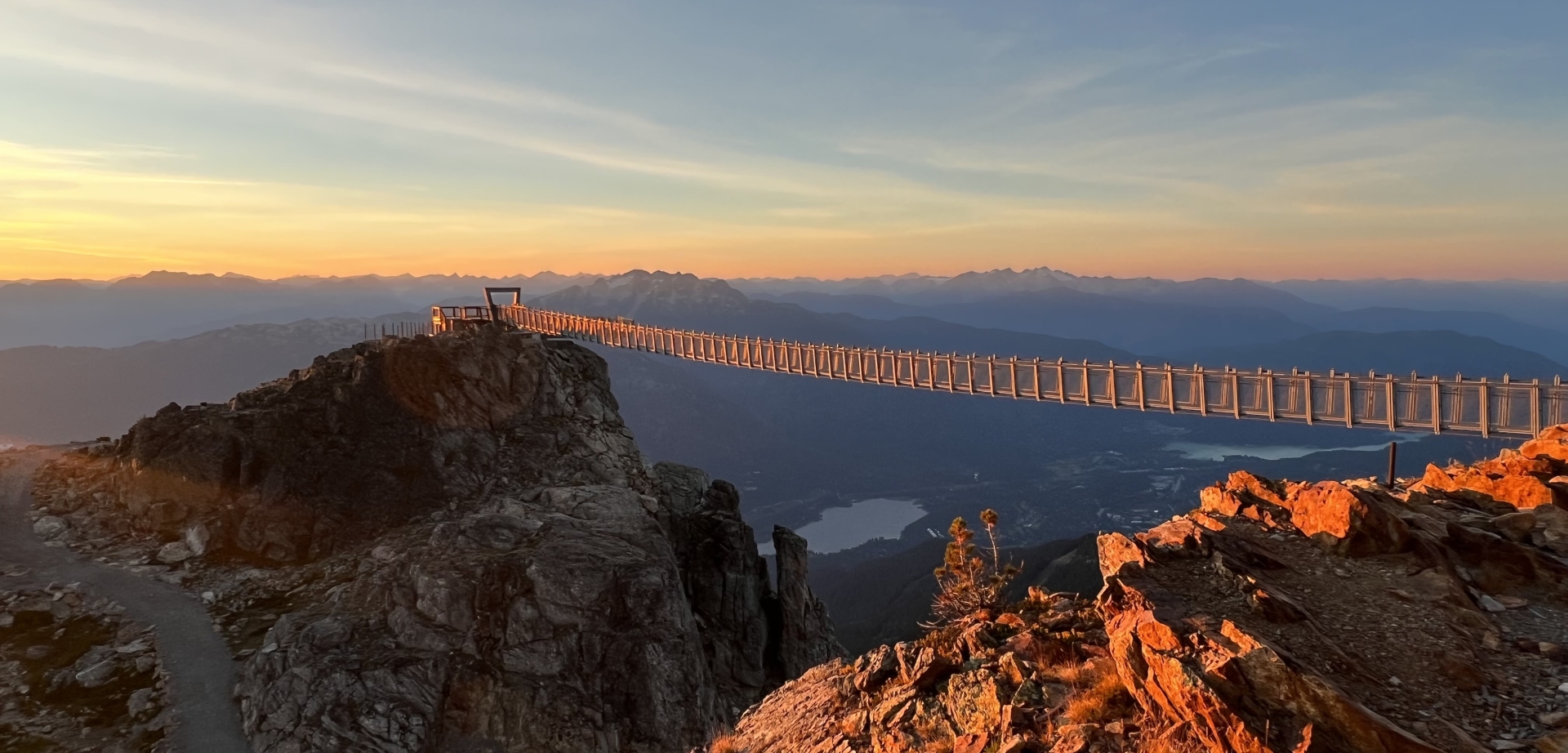 whistler peak suspension bridge at sunset