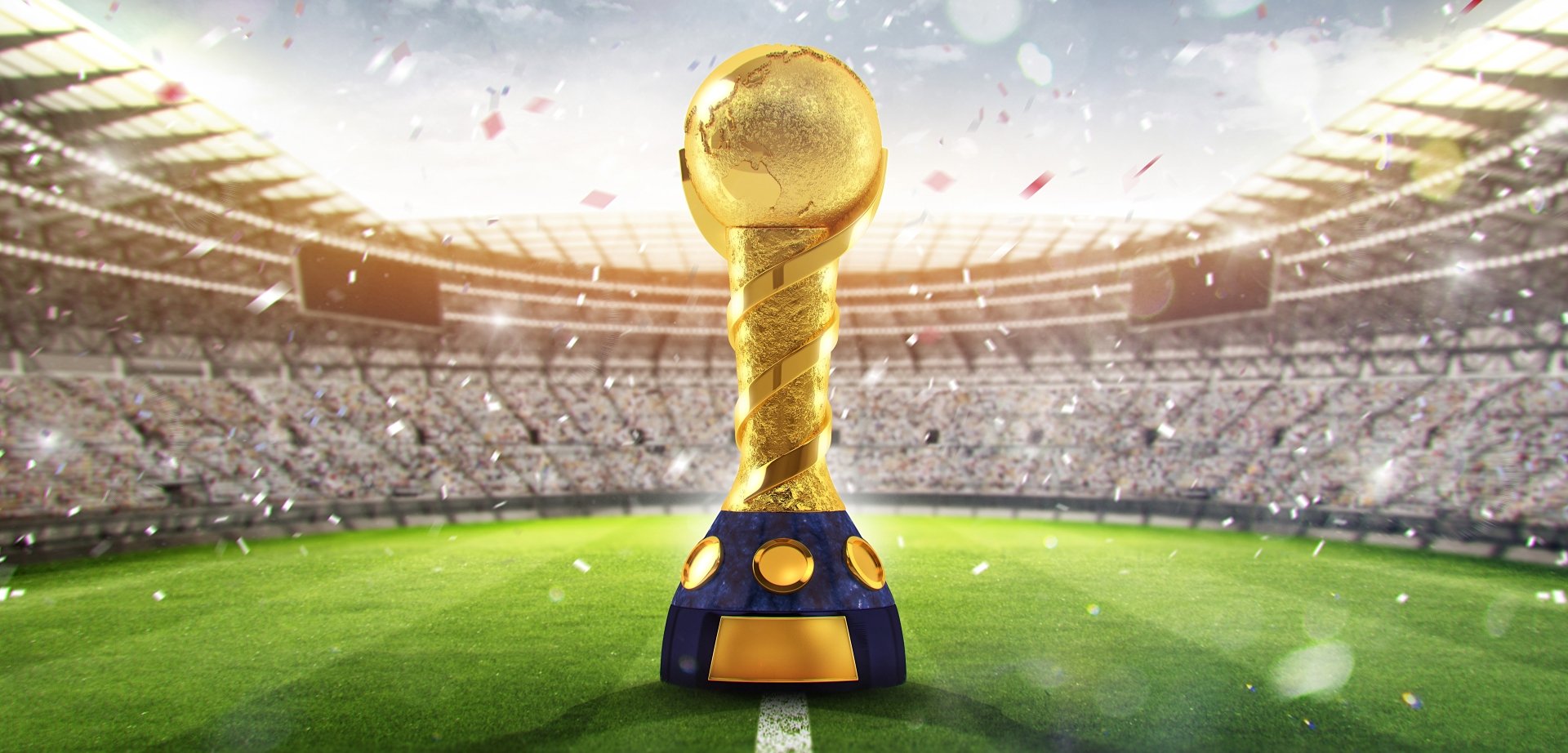 Trophy on a field for the 2026 FIFA World Cup