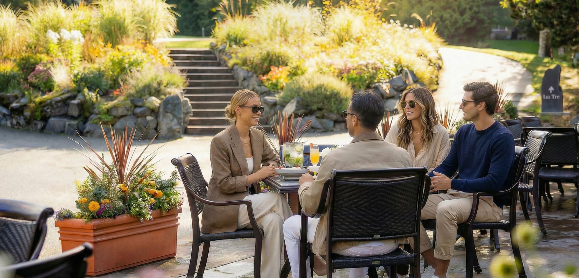 Sunny patio dining course-side at The Clubhouse