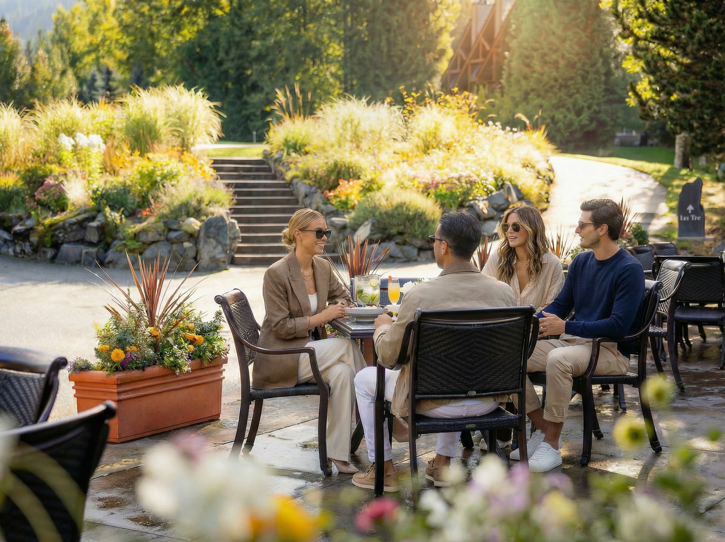 Sunny patio dining course-side at The Clubhouse